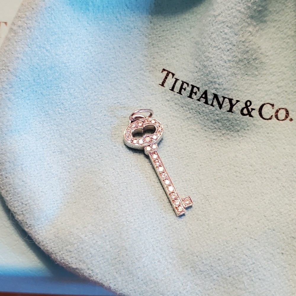 Tiffany & Co. Diamond Platinum Mini Oval Key Charm Pendant.